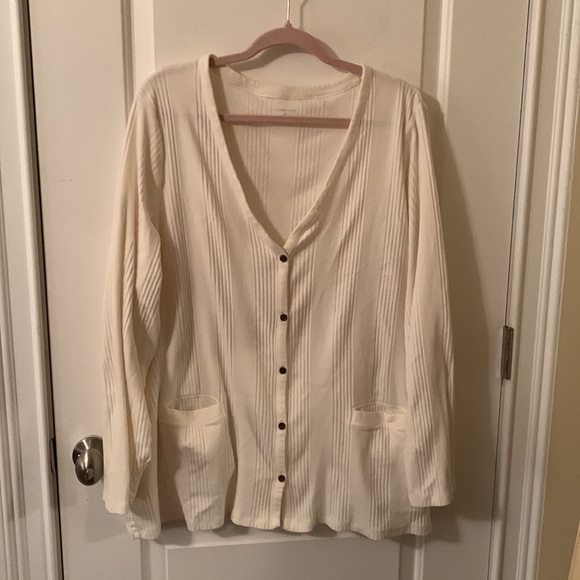 Lands’ End cream button-up lightweight stretchy cotton cardigan 3x(24W-26W) - Picture 2 of 11